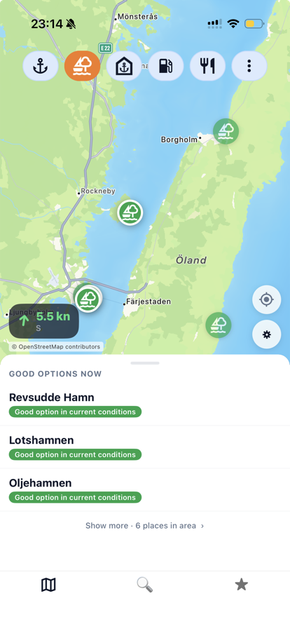 Saariston karttanäkymä Ruotsin rannikolla luonnonsatamasuodattimella.